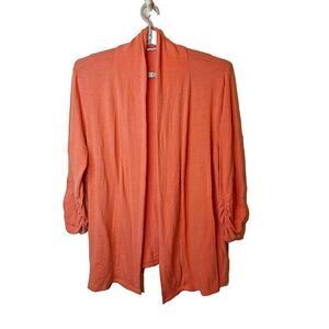 Cato‎ Woman Size 22/24W Open Front Cardigan Peach Ruched Swing Asymmetrical Knit